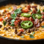 Sizzling Bacon Cheeseburger Queso Dip