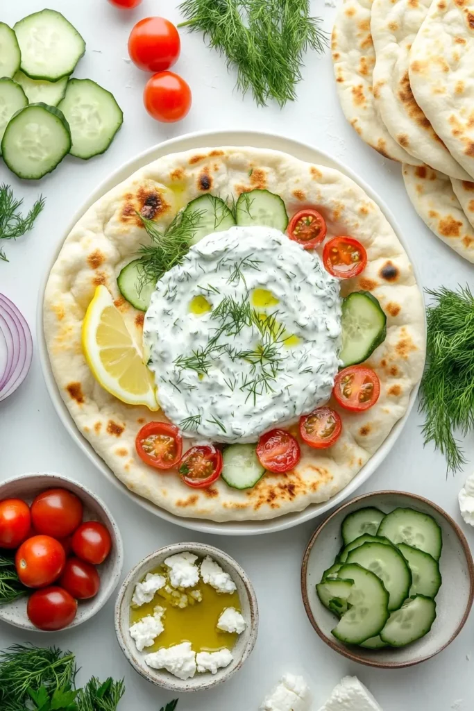 Tzatziki Chicken and Veggie Naan Pizza