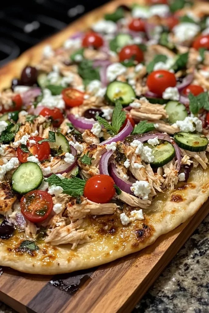 Tzatziki Chicken and Veggie Naan Pizza