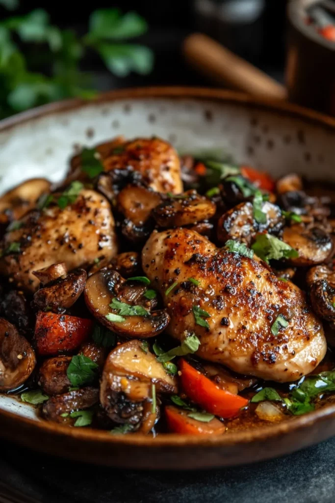 black pepper chicken with mushrooms