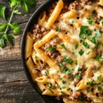 cheesy penne with garlic butter ground beef