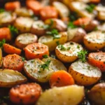 garlic herb roasted potatoes carrots and zucchini