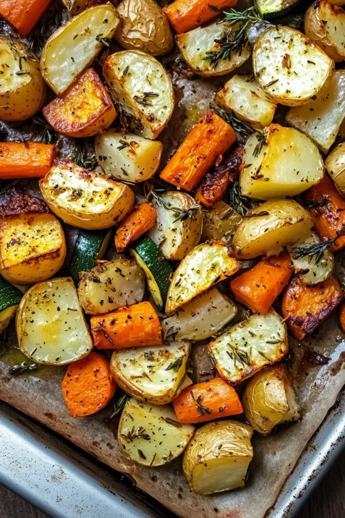 garlic herb roasted potatoes carrots and zucchini