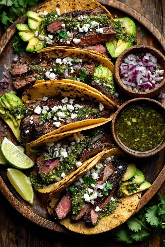 Grilled Steak Tacos with Cilantro Chimichurri Sauce