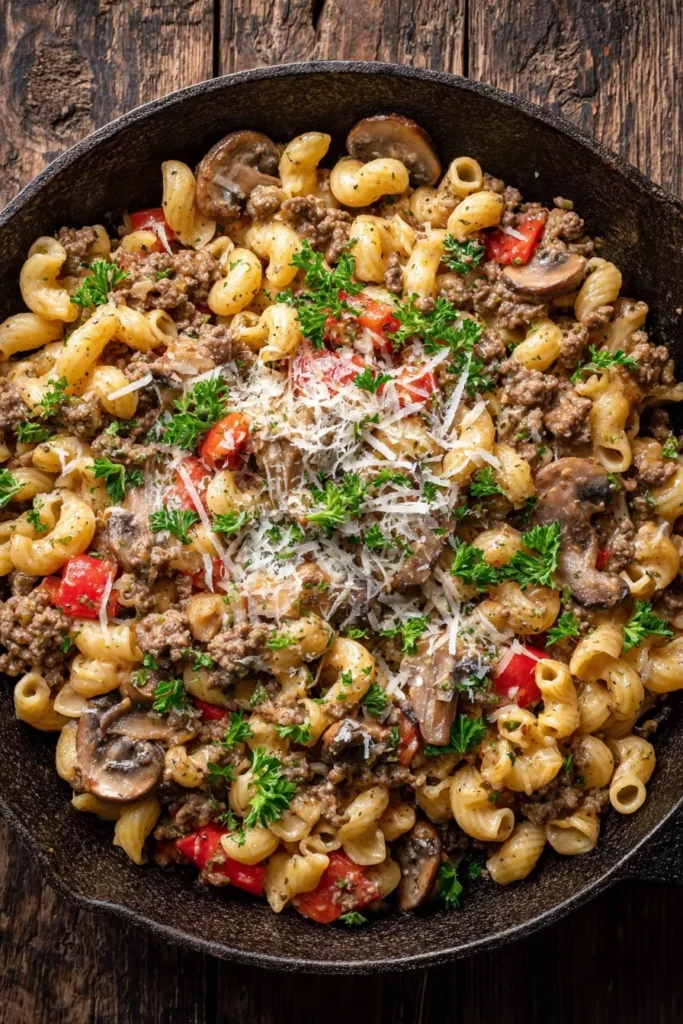 One Pot Creamy Beef Pasta