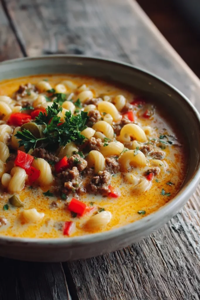 One Pot Macaroni Cheeseburger Soup