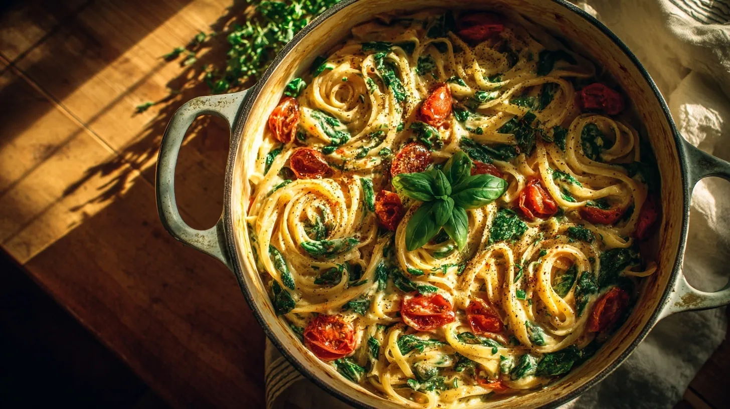 One Pot Pasta with Spinach and Tomatoes