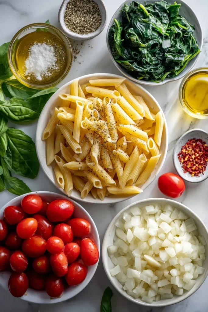 One Pot Pasta with Spinach and Tomatoes