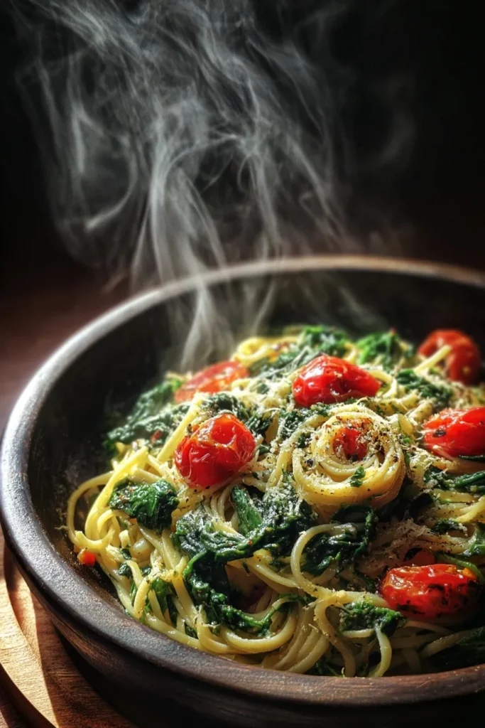 One Pot Pasta with Spinach and Tomatoes