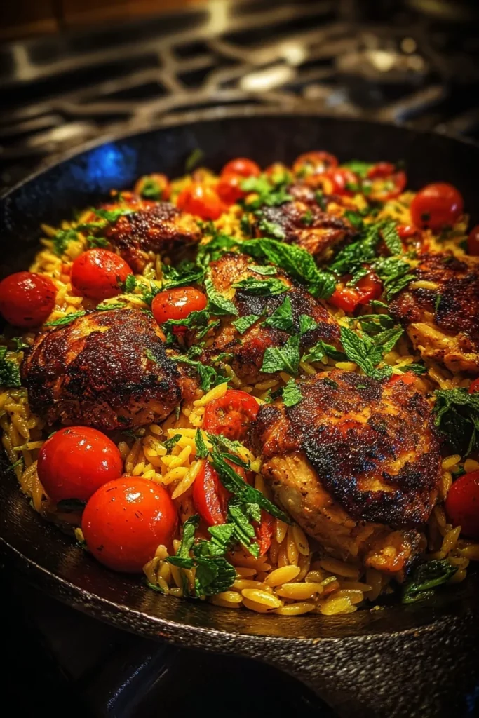 One-Pot Shawarma Chicken and Orzo Skillet