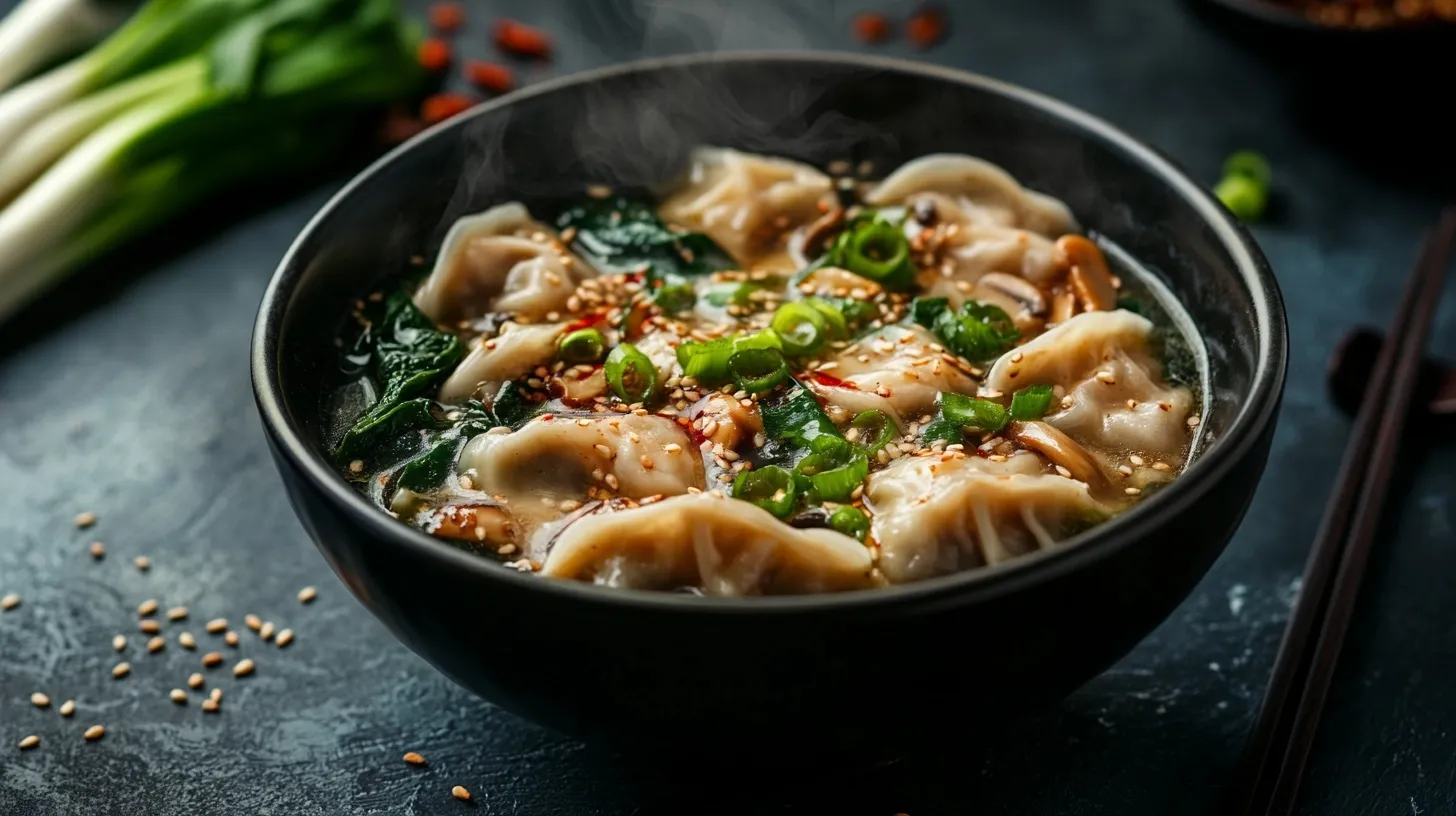 potsticker soup with mushrooms bok choy