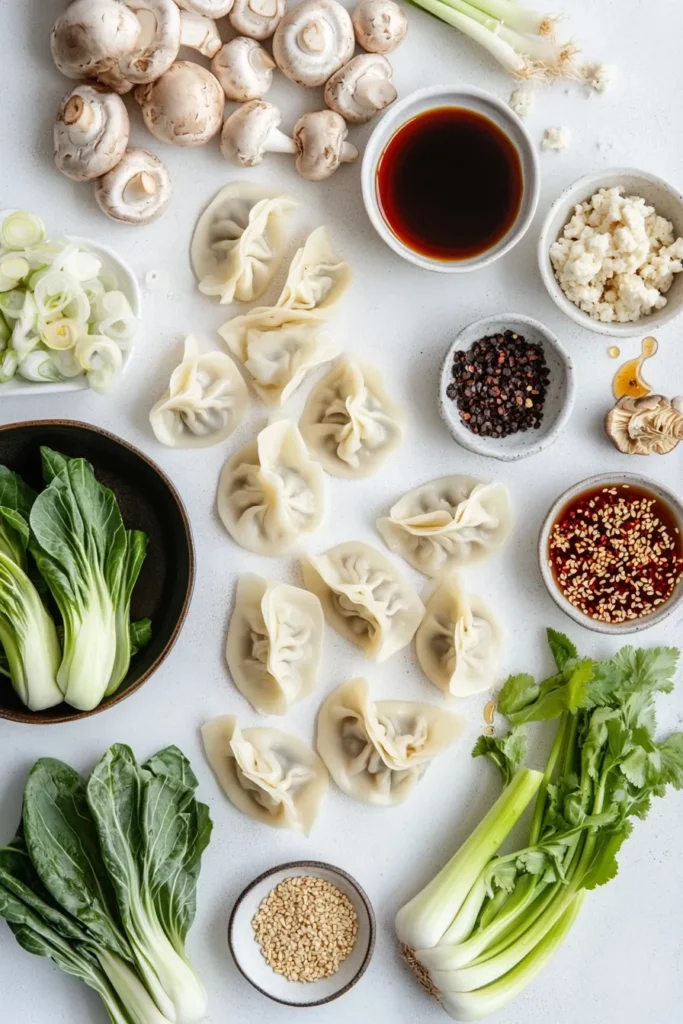 potsticker soup with mushrooms bok choy