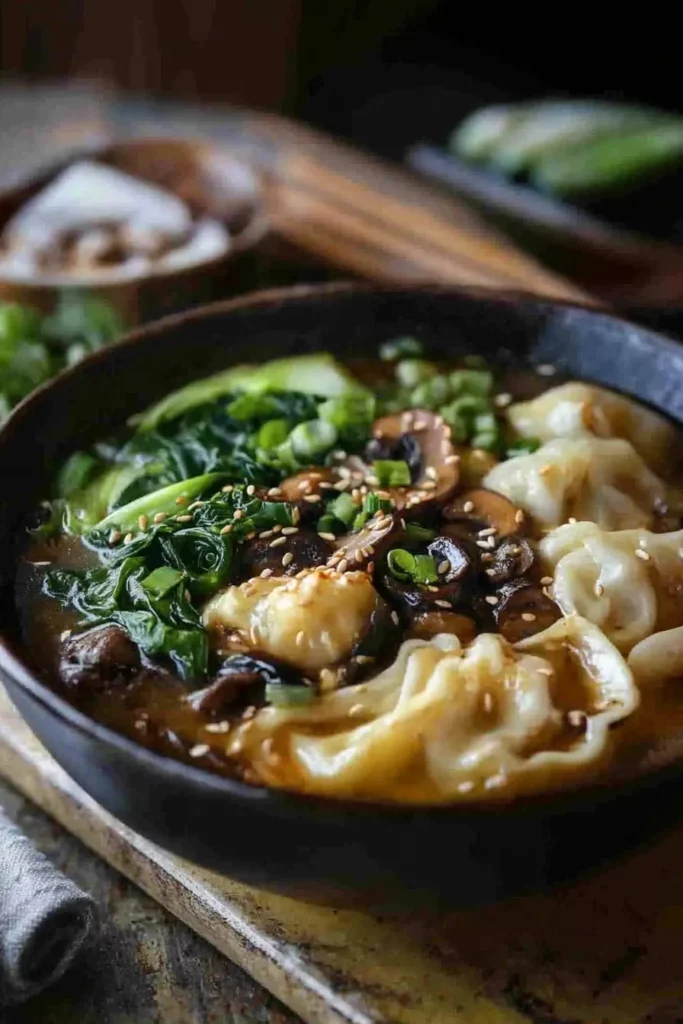 potsticker soup with mushrooms bok choy