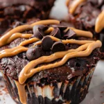 Greek Yogurt Chocolate Brownie Muffin Cups With Peanut Butter Drizzle