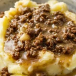Ground Beef and Gravy Over Mashed Potatoes