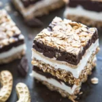 No-bake Peanut Butter Chocolate Oatmeal Sandwich Bars With Greek Yogurt Filling