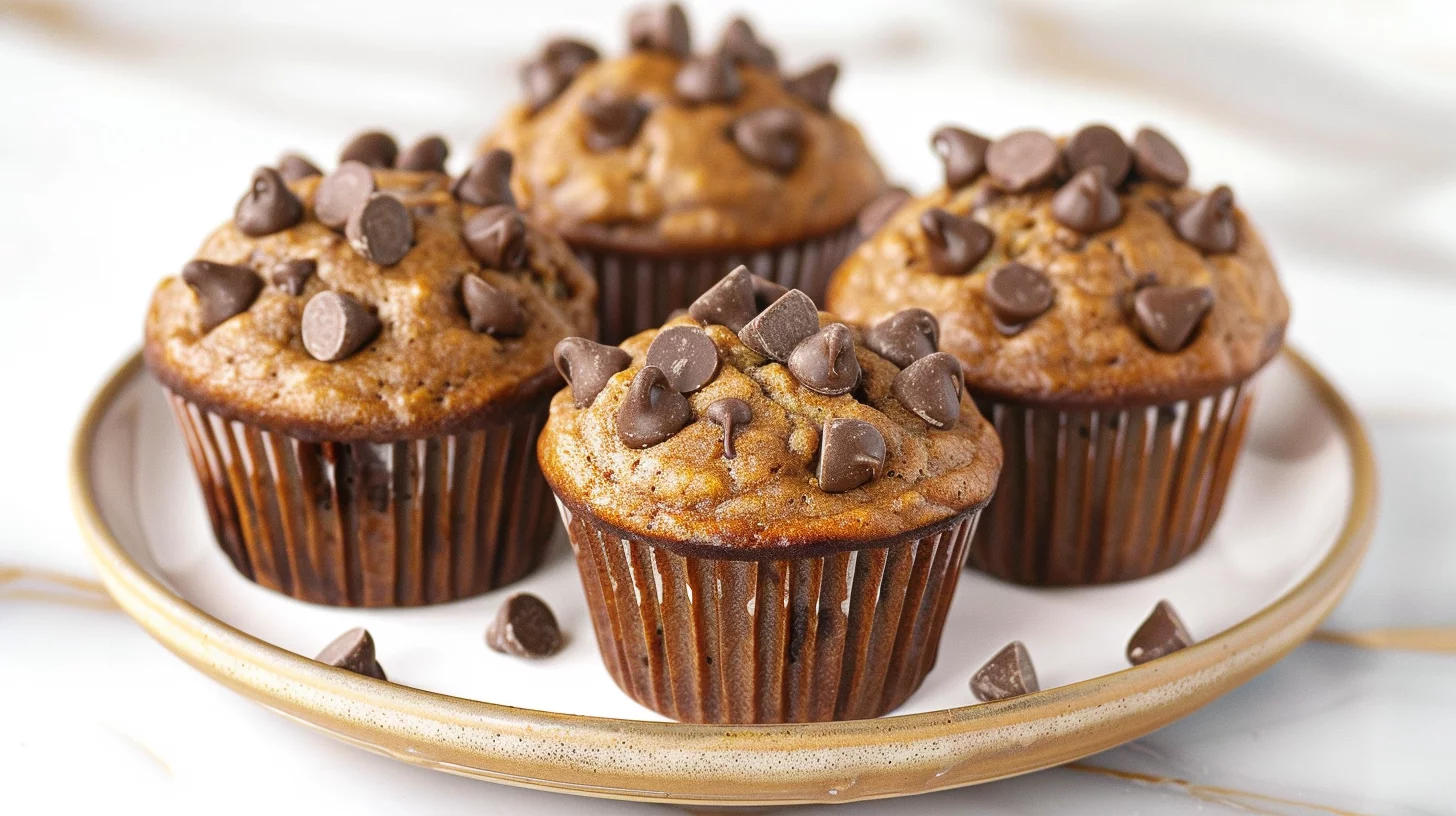 Fudgy Chocolate Peanut Butter Banana Muffins With Greek Yogurt