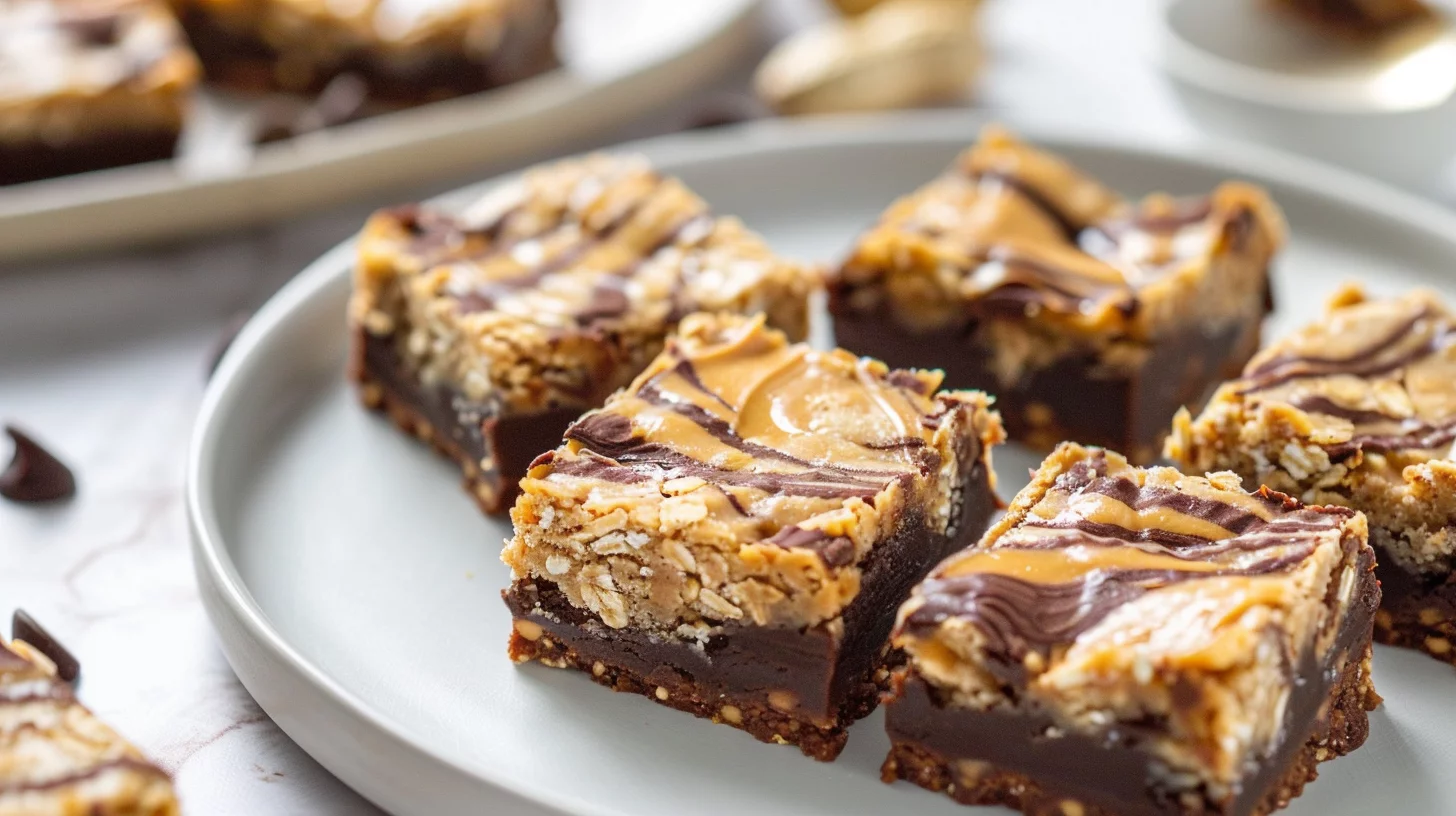 Healthy Chocolate Chip Peanut Butter Oat Blondies With Gooey Peanut Butter Swirl