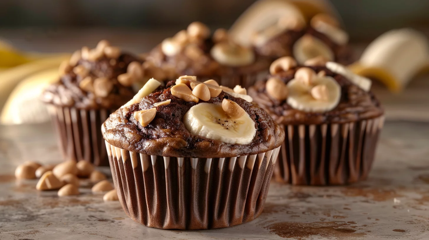Healthy Double Chocolate Banana Muffins With Peanut Butter Swirl