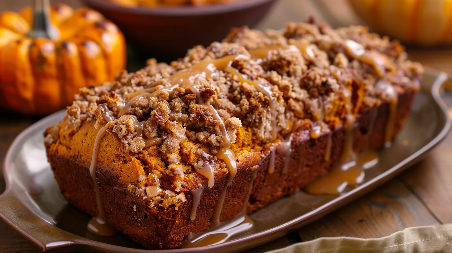 Moist Pumpkin Bread With Streusel Topping and Maple Glaze