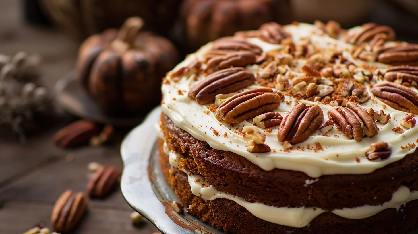 Pumpkin Spice Gooey Cake With Cream Cheese Frosting