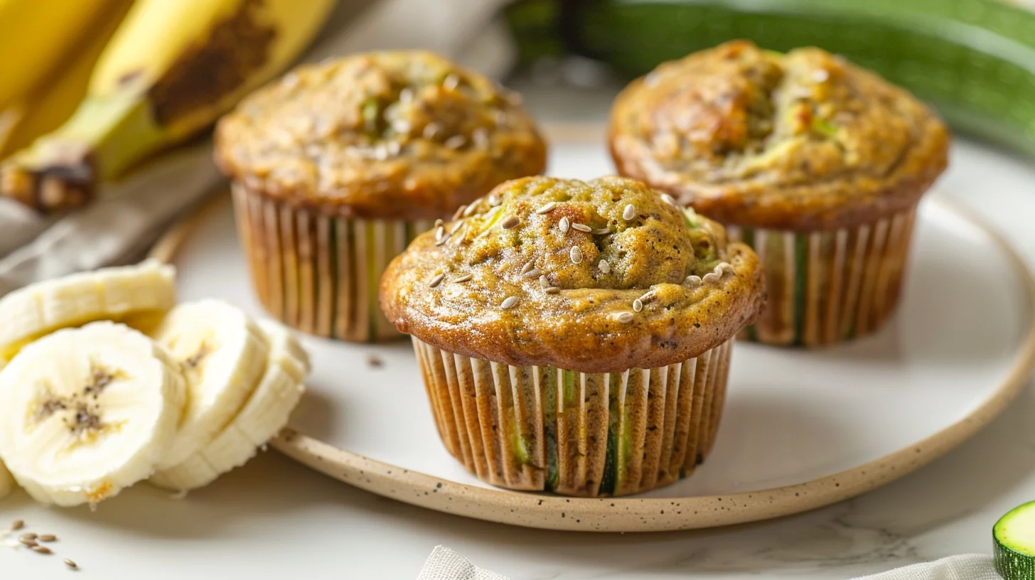Zucchini Banana Flaxseed Muffins