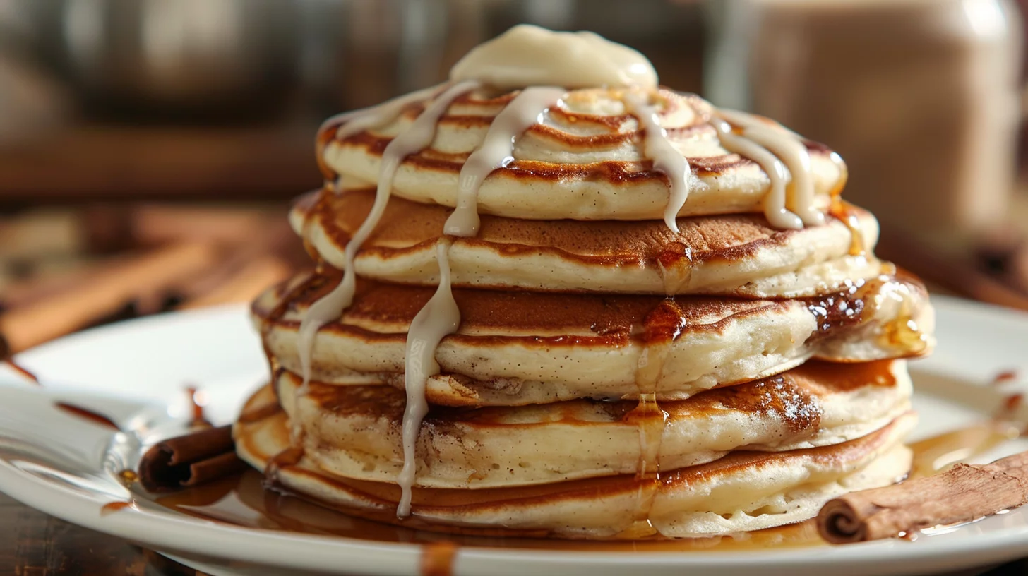 Cinnamon Roll Pancakes With Icing Drizzle