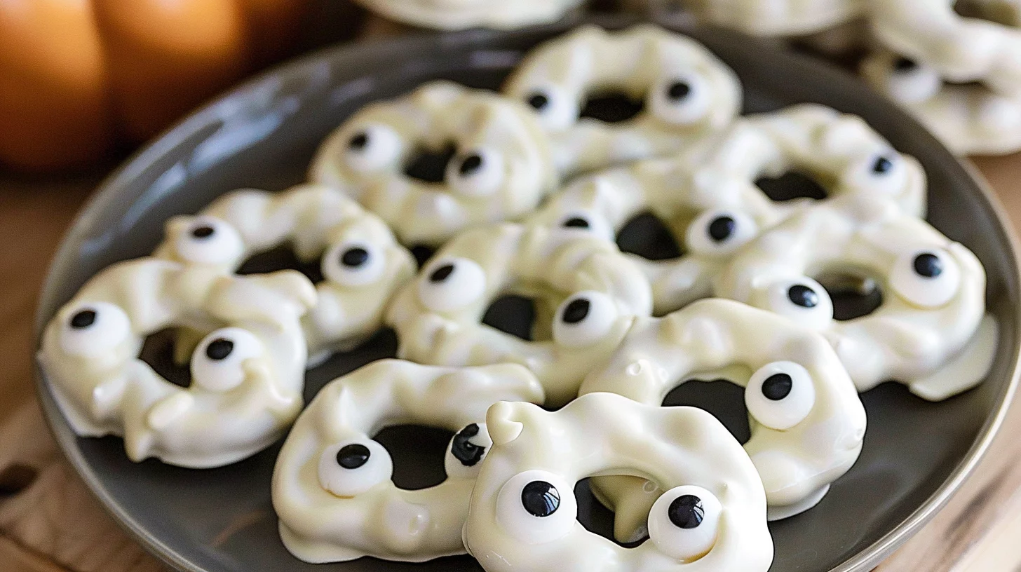 Ghost Pretzels Dipped In White Chocolate