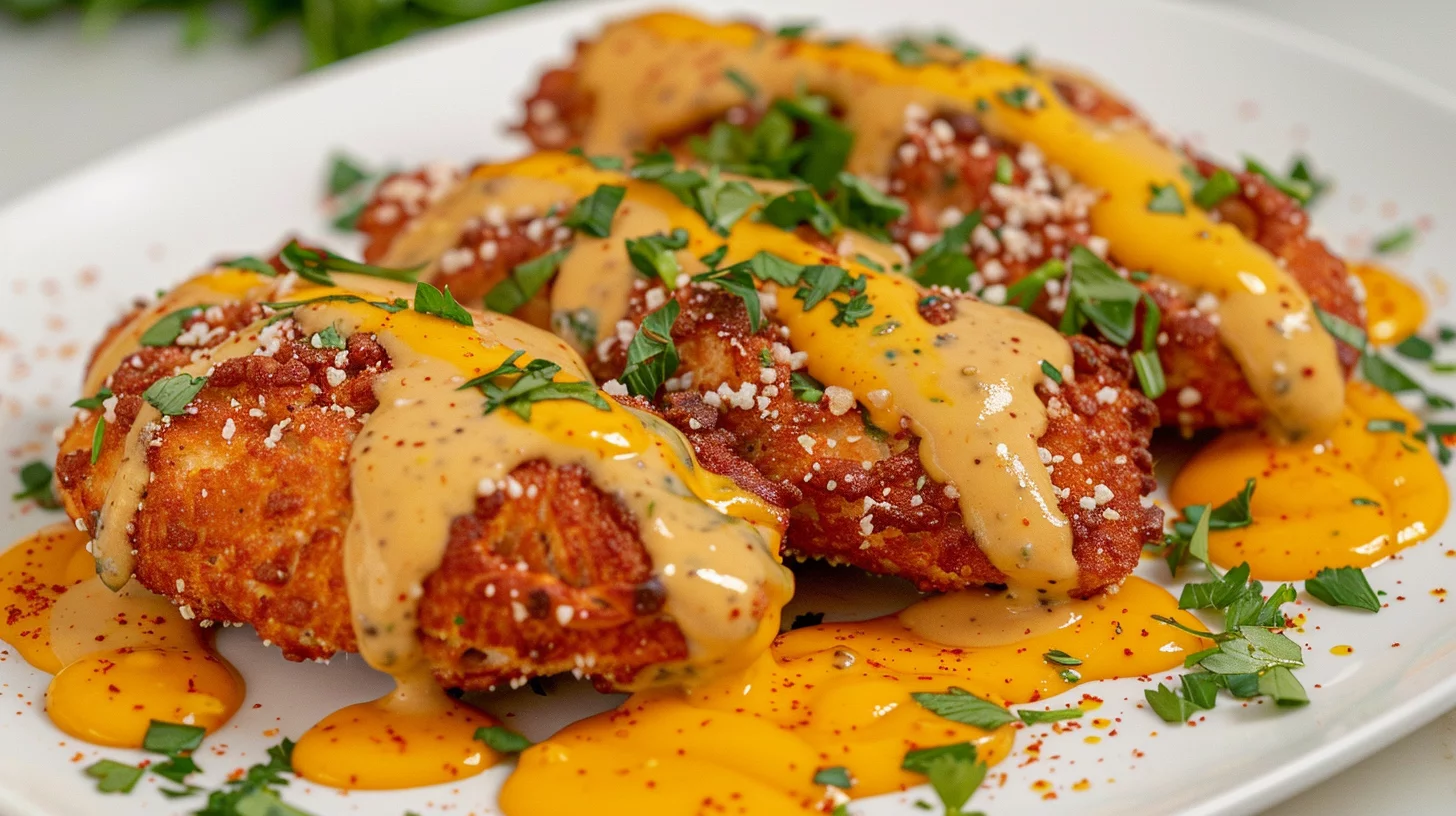 Pretzel Chicken With Mustard Cheddar Sauce