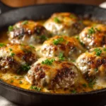 Amish Hamburger Steak Bake served with vegetables and gravy
