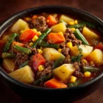 Amish Harvest Casserole served with fresh vegetables and herbs