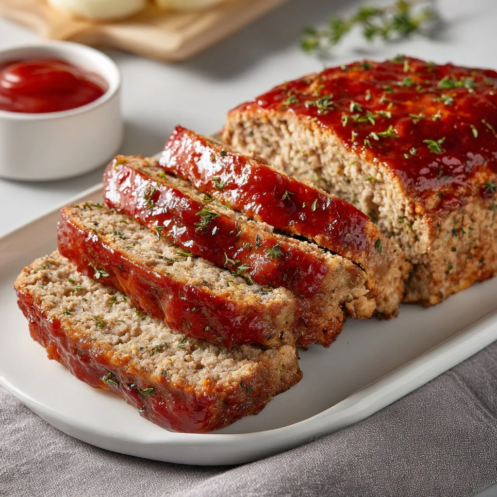 Delicious slice of best easy meatloaf on a plate
