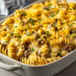 Cheesy Ranch Ground Beef Casserole baked and garnished, ready to serve.