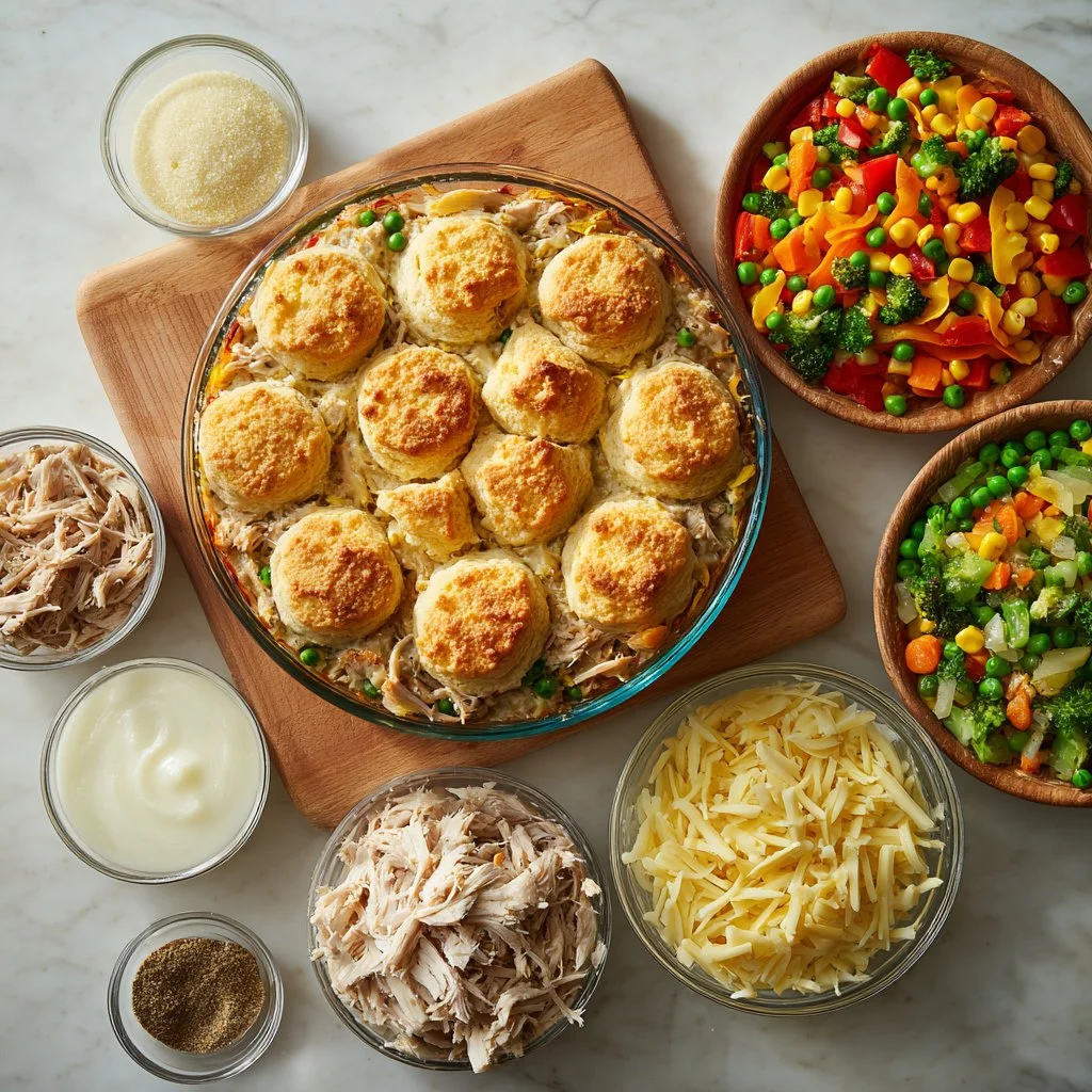 Easy Chicken Pot Pie Casserole with flaky crust and hearty filling.