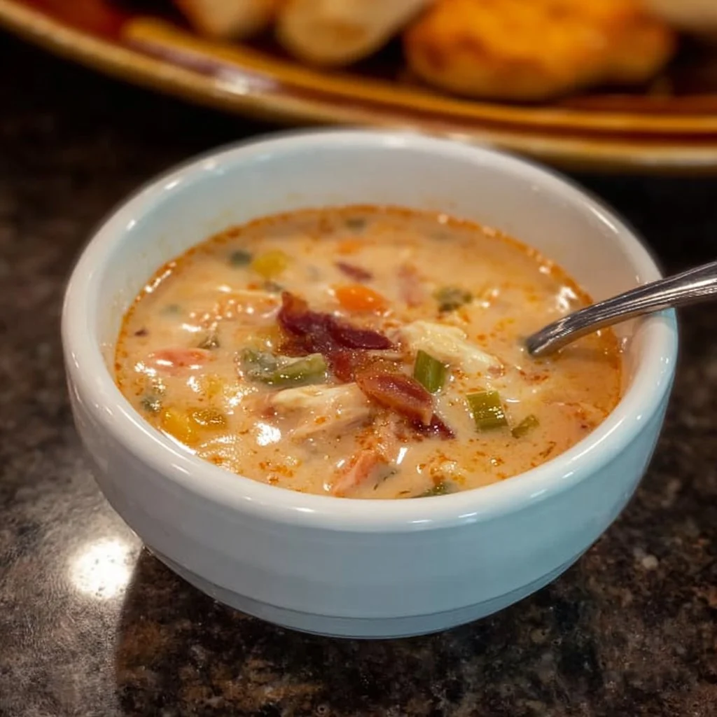 A bowl of delicious homemade Dolly Parton Stampede Soup with fresh ingredients.