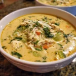 Bowl of creamy Keto Chicken Soup with chicken and cream cheese