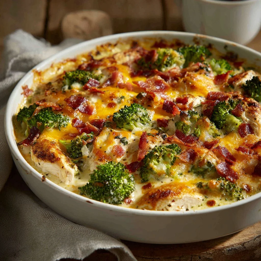 Creamy low carb chicken casserole served in a dish