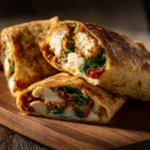 Crispy air fryer chicken and mozzarella wraps on a plate