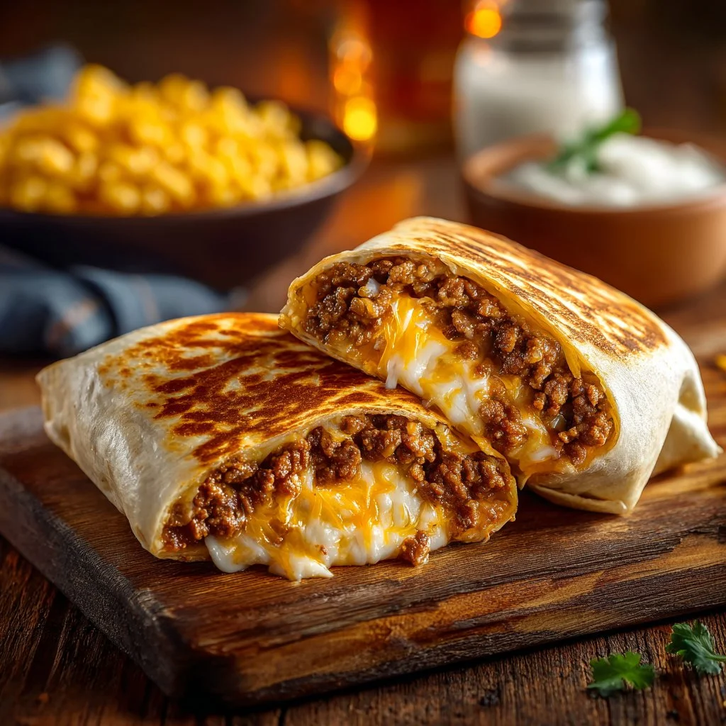 Delicious grilled cheese burrito with melted cheese and crisp tortilla