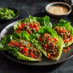 Delicious ground beef lettuce wraps served with fresh vegetables