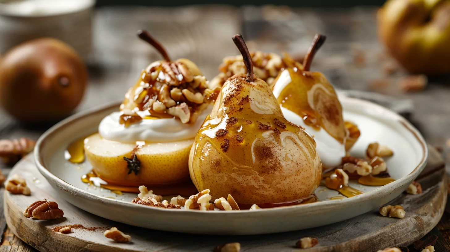 Hot Honey Roasted Pears With Yogurt