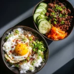 Delicious Korean Ground Beef Bowl with vegetables and rice