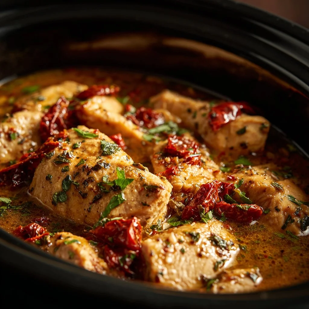 Plate of Marry Me Chicken served with creamy sauce and herbs