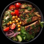Mediterranean Steak Bowl with fresh ingredients and flavorful herbs