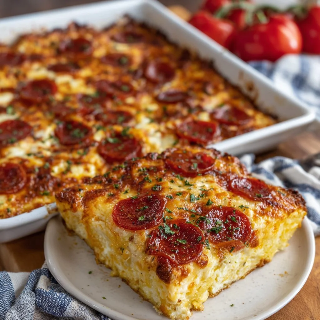 Delicious Pizza Style Cottage Cheese Bake fresh out of the oven