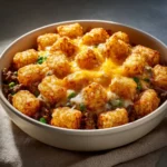 Delicious homemade Tater Tot Casserole topped with golden crispy tater tots