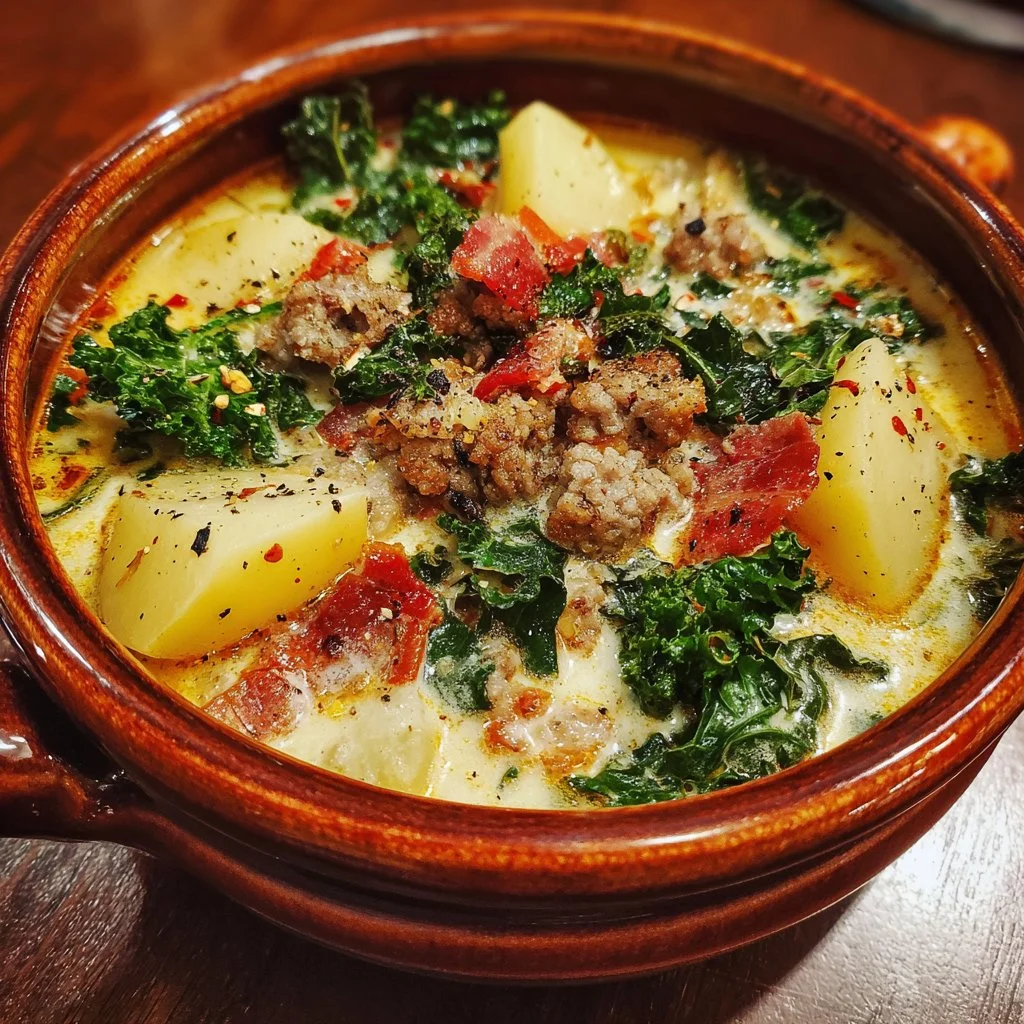 A bowl of hearty Tuscan Soup featuring vegetables, beans, and herbs.