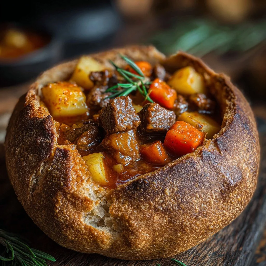 Bowl of Witch's Cauldron Beef Stew filled with vegetables and tender beef
