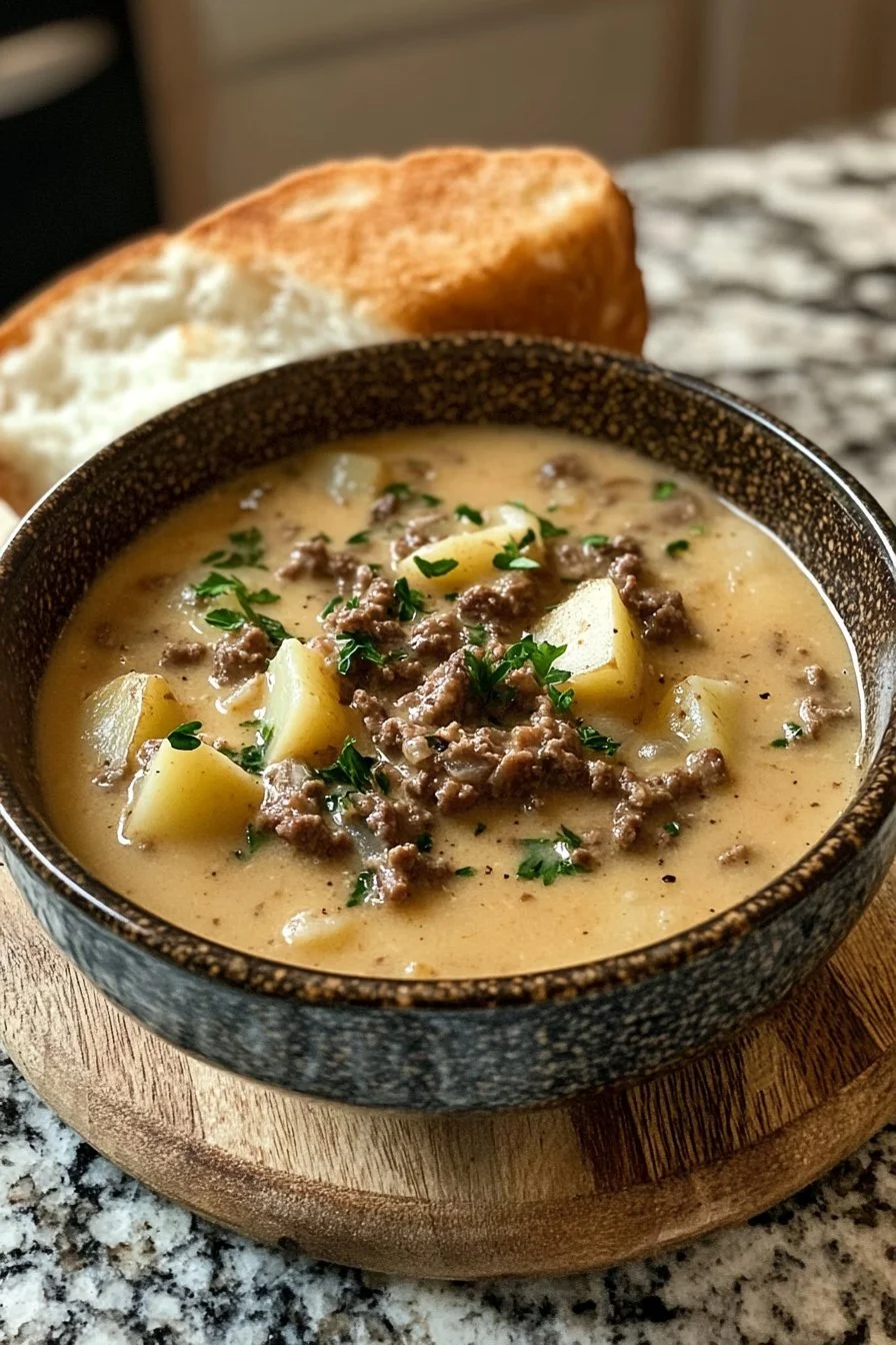 Cheesy Beef and Potato Soup