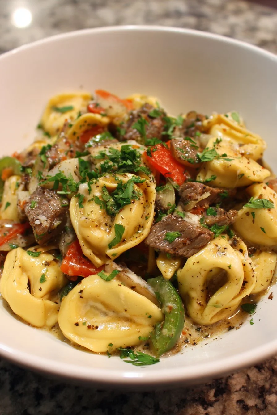 Cheesesteak Tortellini in a Rich Provolone Sauce